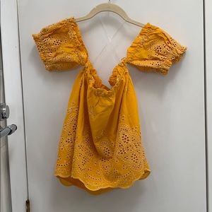 Yellow Lacey off the shoulder top